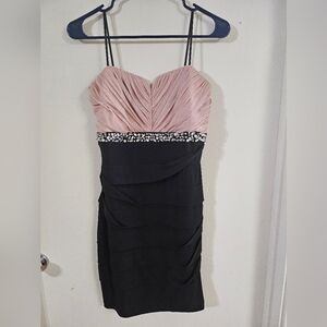 City Triangles Black and Pink Beaded Strapless Dress
